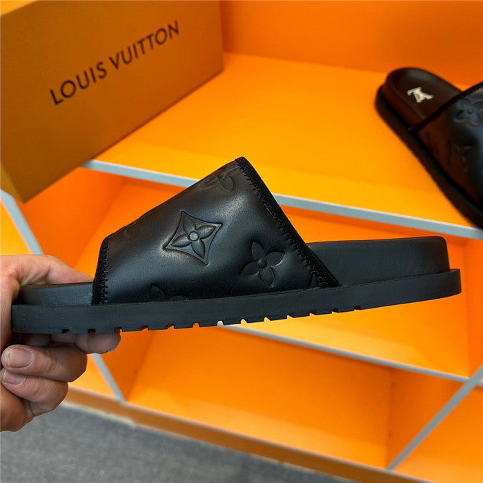 SLIDE LV COURO ITALIANO ( PRETO )